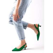 Mio Gusto Mitzie Yeşil Renk Arkası Açık Kısa Topuklu Kadın Ayakkabı