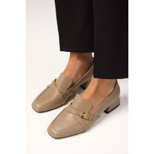 Mio Gusto Blanche Vizon Renk Küt Burunlu Kadın Kısa Topuklu Ayakkabı