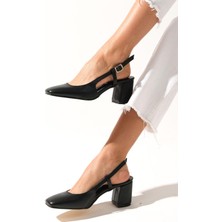 Mio Gusto Belinda Siyah Renk Arkası Açık Küt Burunlu Kadın Topuklu Ayakkabı