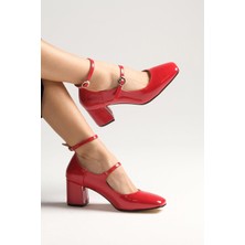 Mio Gusto Thalia Kırmızı Rugan Küt Burunlu Topuklu