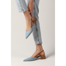 Mio Gusto Carly Mavi Renk Denim Kumaş  Arkası Açık Kadın Kısa Topuklu Kot Ayakkabı