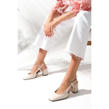 Mio Gusto Belinda Bej Renk Arkası Açık Küt Burunlu Kadın Topuklu Ayakkabı