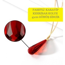 Amber By Mazukna Karayip Damla Kehribar Kolye, Kırmızı Fasetli Damla Kesim Gümüş Altın Kaplama 45 cm Zincir