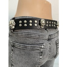 Aksabeltchokers 4.cm Gümüş Renk Rivet&kuru Kafalı Punk Metalci Kemer