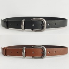 Kemerix Deri Siyah-Taba 2'li Kadın Kemer