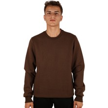 Vumvio Oversize %100 Pamuklu Basıc Kahverengi Unisex Sweatshirt