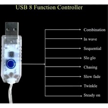 Alshop 8 Modlu Usb'li Kumandalı Peri LED 5 Metre Beyaz