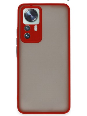 Caseworld Xiaomi Mi 12T Pro Kılıf Kamera Korumalı Silikon Kenarlı Renkli Düğmeli Arkası Mat Arka Kapak - Kırmızı