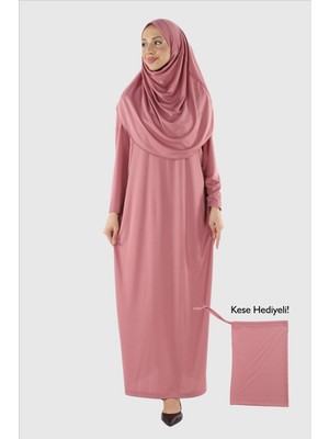 Plistre 2133_Tek Parça Kaymaz Başörtülü Namaz Tesettür Elbise