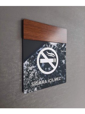 Yönline Wooden Serisi Büyük Boy Sigara İçilmez Uyarı Levhası Haki Renk 20 x 15 cm
