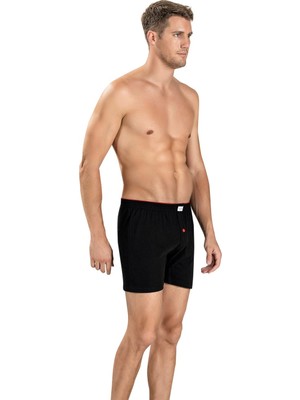 Jiber Erkek Siyah Havlu Kemer Pamuklu Düğmeli Rahat Boxer