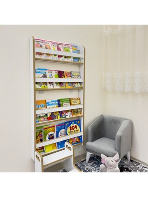 Emdief Home Montessori Çocuk Odası Eğitici Kitaplık - 4 Raflı Mdf Kitaplık - Duvar Rafı