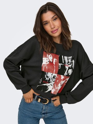 Only Kadın Önü Baskılı Bisiklet Yaka Sweatshirt 15312656