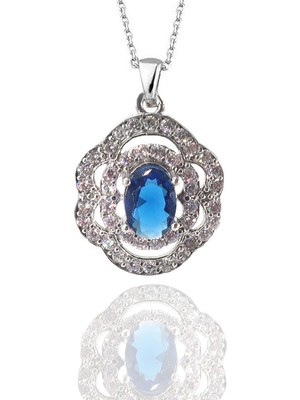 Neva Jewelry Safir Taşlı Çiçek Kolye