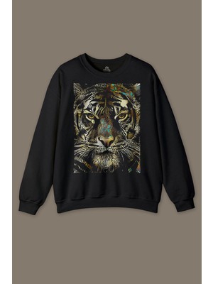 So Cool Ormanların Gerçek Kralı Vahşi Kaplan Kafası Tiger Baskılı Sweatshirt