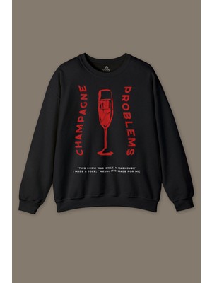 So Cool Champagne Problems Taylor Swift Evermore Baskılı Siyah Baskılı Sweatshirt