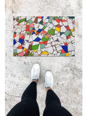 Stok Shop Dijital Baskı Yeşil Dış ve Iç Mekan Doğal Taş Desen Kapı Önü Paspası