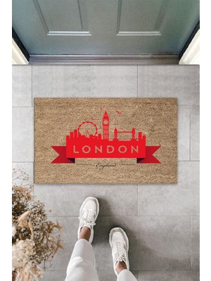 Stok Shop Çok Amaçlı Dijital Baskı Bej London-England Dış ve Iç Mekan Paspas