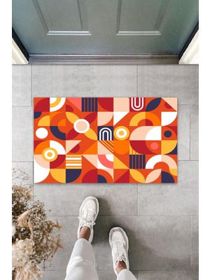 Dekoratif Dijital Modern Çizim Turuncu Kapı Paspası Dış Mekan Paspas