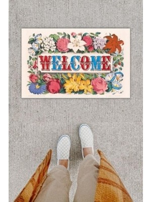 Stok Shop Dijital Baskı Dekoratif Welcome Renkli Kapı Önü Paspası