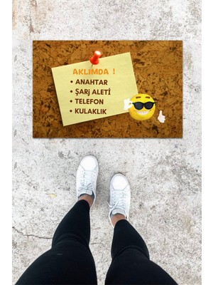 Stok Shop Dijital Baskı Mavi Dış ve Iç Mekan Maskeli Emoji Desen Kapı Önü Paspası