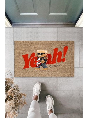 Çok Amaçlı Dijital Oh Yeah Ayıcık Bej  Kapı Paspası Dış Mekan Paspas