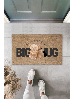 Stok Shop Dekoratif Dijital Bıg Hug Ayıcık Bej  Kapı Paspası Dış Mekan Paspas
