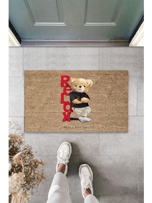 Dekoratif Dijital Relax Ayıcık Bej  Kapı Paspası Dış Mekan Paspas