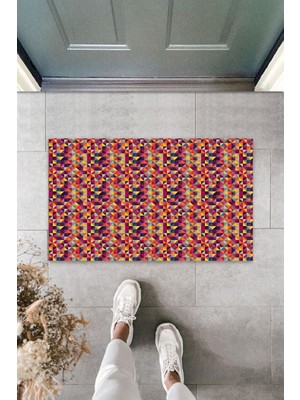 Stok Shop Dış ve Iç Mekan Renkli Kapı Önü Paspası Geometrik Üçgenler Desen Paspas