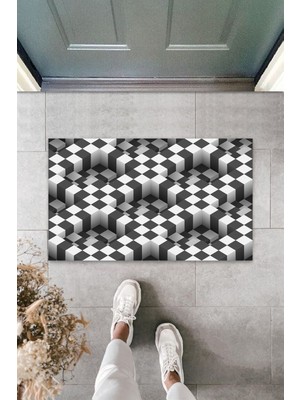 Çok Amaçlı Dijital 3D Kare Siyah-Beyaz Kapı Paspası Dış Mekan Paspas