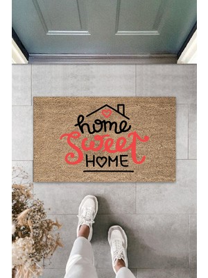 Dekoratif Dijital Home Sweet Home Ev Bej Kapı Paspası Dış Mekan Paspas