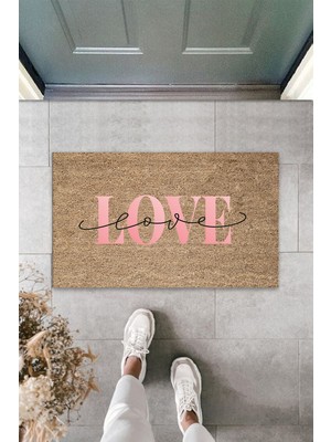 Stok Shop Dış ve Iç Mekan Bej Kapı Önü Paspası Love Desen Paspas
