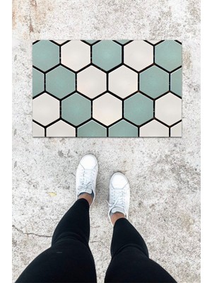 Dijital Baskı Mavi Dış ve Iç Mekan Petek Desen Kapı Önü Paspası