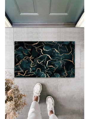 Çok Amaçlı Dijital Modern Yeşil-Gold Kapı Paspası Dış Mekan Paspas