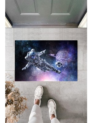 Stok Shop Dekoratif Dijital Galaxy Astronot Mavi Kapı Paspası Dış Mekan Paspas