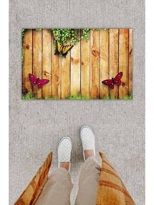 Stok Shop Dijital Baskı Dekoratif 3 Lü Kelebek Kahverenk Kapı Önü Paspası