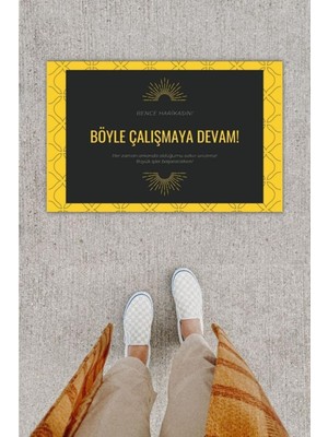 Stok Shop Dijital Baskı Dekoratif Not : Bence Harikasın Sarı-Siyah Kapı Önü Paspası