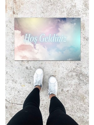 Dijital Baskı Mavi Dış ve Iç Mekan Bulut Desen Kapı Önü Paspası