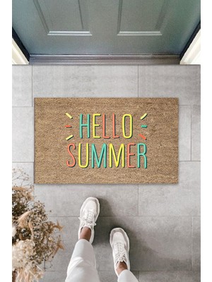 Stok Shop Dış ve Iç Mekan Sarı Kapı Önü Paspası Hello Summer Desen Paspas