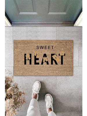 Dış ve Iç Mekan Bej Kapı Önü Paspası Sweet Heart Ayıcık Desen Paspas
