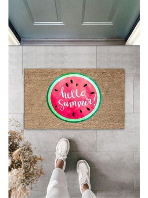 Dış ve Iç Mekan Kahve Renk Kapı Önü Paspası Yuvarlak Karpuz Desen Paspas