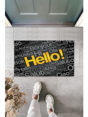 Stok Shop Dış ve Iç Mekan Siyah Kapı Önü Paspası Hello Desen Paspas