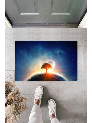 Çok Amaçlı Dijital Galaxy Ağaç Mavi Kapı Paspası Dış Mekan Paspas