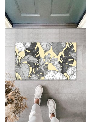 Stok Shop Çok Amaçlı Dekoratif Dijital Baskı Gri Yaprak Dış Mekan Paspas