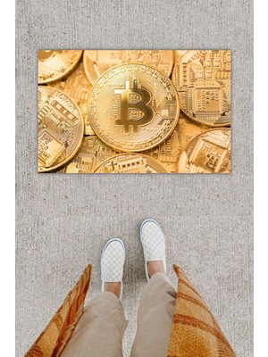 Stok Shop Dijital Baskı Dekoratif Bitcoın Gold Kapı Önü Paspası