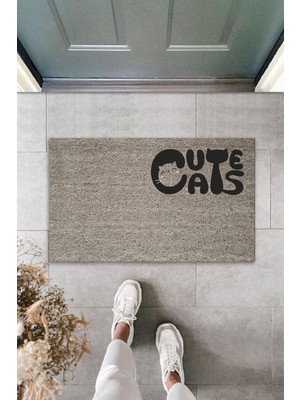 Dijital Baskı Kalitesi  Gri Kedili Cute Cats   Dekoratif Kapı  Paspası