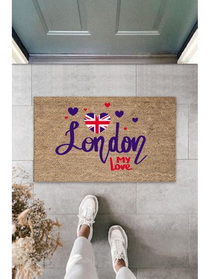 Stok Shop Çok Amaçlı Dijital Baskı Kahverenk London My Love Dış ve Iç Mekan Paspas