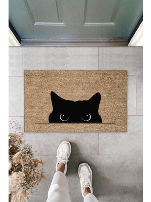 Stok Shop Çok Amaçlı Dijital Kara Kedi Bej  Kapı Paspası Dış Mekan Paspas