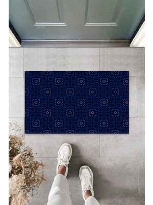 Stok Shop Dış ve Iç Mekan Lacivert Kapı Önü Paspası Geometrik Desen Paspas