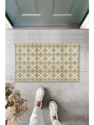 Dijital Baskı Yeşil Dış ve Iç Mekan Doğal Taş Desen Kapı Önü Paspası